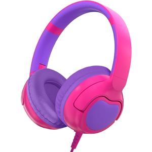 ZIHNIC Wired Kids Headphones, Safe 85dB Volume Limit for Boys & Girls, Comfortable Earpads, Foldable Design for School, Tablets, and Travel-Rose RED