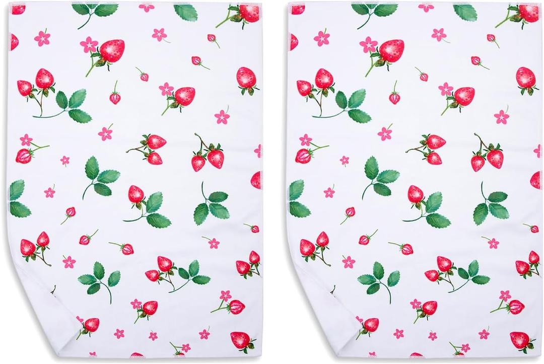 Qchengsan Kitchen Towels,2 Pack Dish Towels,Cute Strawberry Decor Tea Towels,18x26 Inch Spring Kitchen Hand Towel,Absorbent Reusable for Cleaning Home Decorative Housewarming
