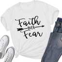 Faith Over Fear T-Shirt Christian Shirt Letter Graphic Tee God Merch Religious Church Bible Verse Top for Women Girls (Large)