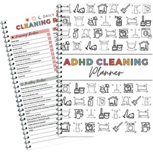 Cleaning Planner, Cleaning Schedule and Checklist Organizer, Daily Weekly Monthly Household Cleaning Planner, Chore Chart Notebook for Home, Family Cleaning Tasks, DIY Home Improvement, Editable Template (1 Pack, White)