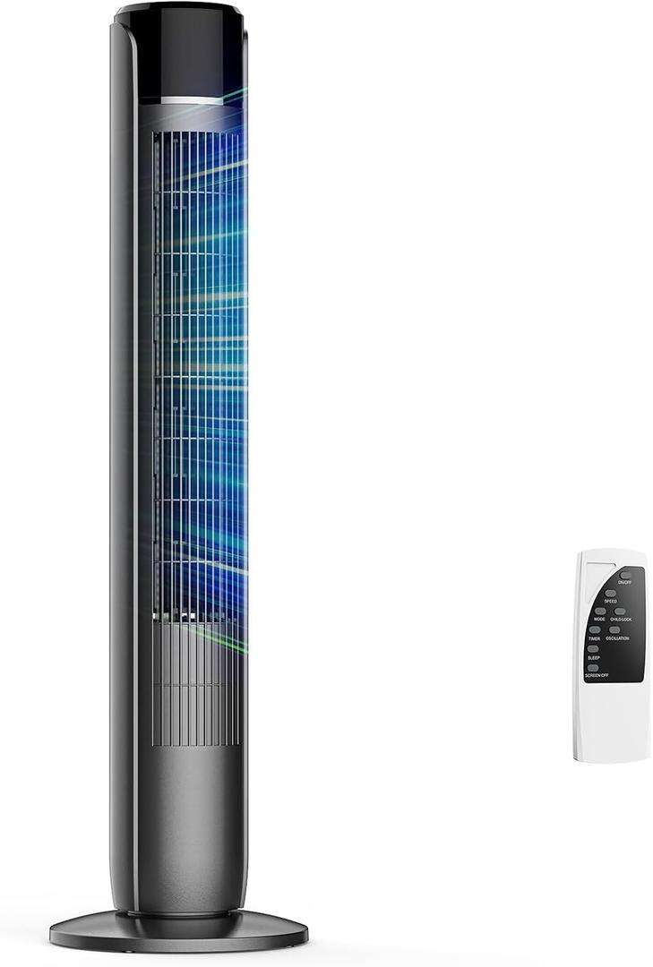 NEWBULIG Tower Fan for Bedroom, Oscillating Standing Bladeless Fan with Remote, 5 Speeds & 4Modes, 28db Quiet for Sleep, 25ft/s High Velocity, 12H Timer, Office, Home, Dorm