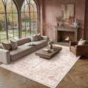 10x14 Neutral Area Rug Pink Vintage Living Room Bedroom Washable Carpet Non-Slip Soft Low Pile Farmhouse Indoor Large Throw Rug for Dining Room Office