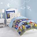 dream FACTORY Trucks Tractors Cars Boys 5-Piece Bedding Kids Construction Comforter Sheet Set, Twin Blue Red Multi