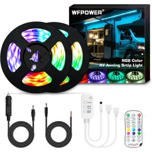 WFPOWER RV Awning Lights, Camper Lights, 12V Bluetooth LED Lights for DIY RV & Campers, Motorhome Travel Trailer Concession Stands Food Trucks, Light Up Canopy Area for BBQ Play Cards (RGB,32.8ft)