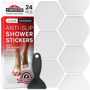 X-Protector Bathtub Non Slip Stickers - 24 PCS Pack 3.15" - Clear Anti Slip Shower Stickers - Premium Shower Adhesive Strips - Self Adhesive Bathtub Non Slip Decals - Prevent Unexpected Slipping!