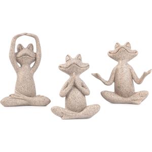 Suoedd Sandstone Frog Figurines Yoga Decor Set of 3 Frog Yoga Statues for Modern Living Room Table Office Bookshelf Shelves Home Sculptures Decor