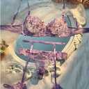 SOLY HUX Women's Floral Embroidered Push Up Lingerie Underwire Bra Panty with Garter Belt Nightwear