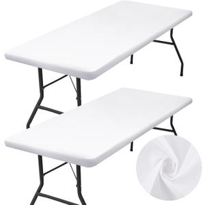 homing 2 Pack Rectangle Table Cloth, Elastic Fitted Fabric Tablecloth Fits for 6 Foot Folding Tables, Washable Table Cover for Picnic, Camping, Indoor & Outdoor (White, 30" x 72")