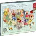 Galison Wendy Gold USA State Flowers Puzzle, 1000 Pieces, 20 x 27  Jigsaw Puzzle Featuring a Colorful Illustration  Thick Sturdy Pieces, Challenging Family Activity, Great Gift Idea