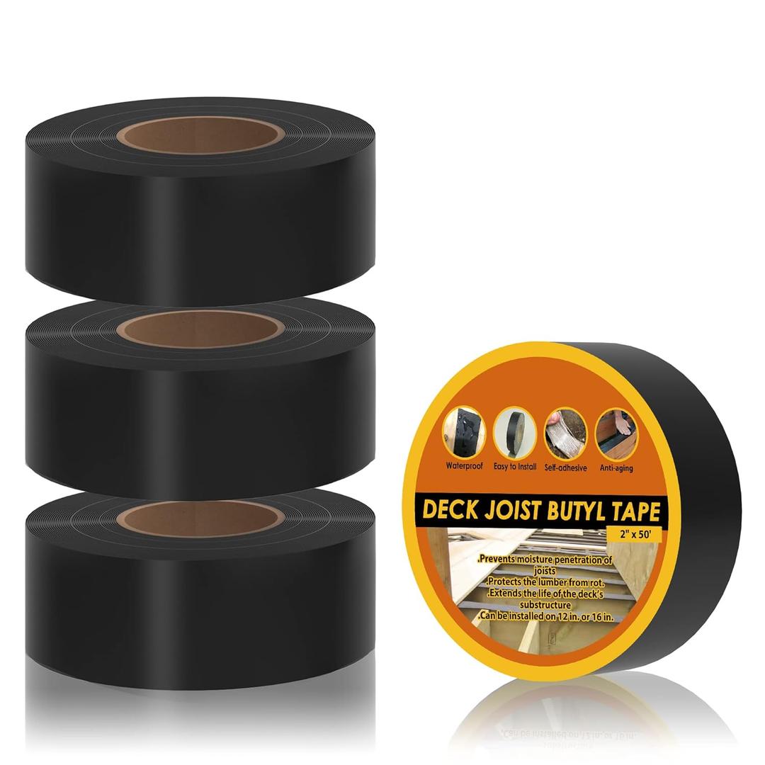 Butyl Joist Tape for Decking 2''50', 4 Rolls Weather-Resistant Deck Joist Tape 2 inch, Waterproof and Anti-Corrosion Joists Deck Tape,Self-Adhesive Flashing Joists Tape for Wood Decks Beams Roof