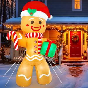 Christmas Inflatable Gingerbread Man, Blow Up Holiday Party Decor with Build-in LED Lights, Waterproof Inflatable Christmas Decorations for Outdoor Roof Yard Lawn Garden Indoor (Brown, 8FT)