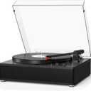 Vinyl Record Player with Built-in Stereo Speakers, Bluetooth Input & Output Turntable, Full-Size 3-Speed LP Players with Adjustable Counterweight, AUX & RCA Jack, Retro Record Player for Home Audio