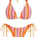 ZAFUL Women's Bikini Sets Beads Triangle Swimsuits 2 Piece String High Cut Cheeky Bathing Suits (M)