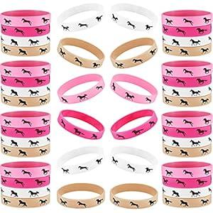 48 Pieces Horse Party Rubber Bracelets Horse Favors Rubber Bracelets Derby Day Horse Bracelets Silicone Horse Wristbands for Horse Lovers Birthday Party Favors Supplies (Mixed Colors)