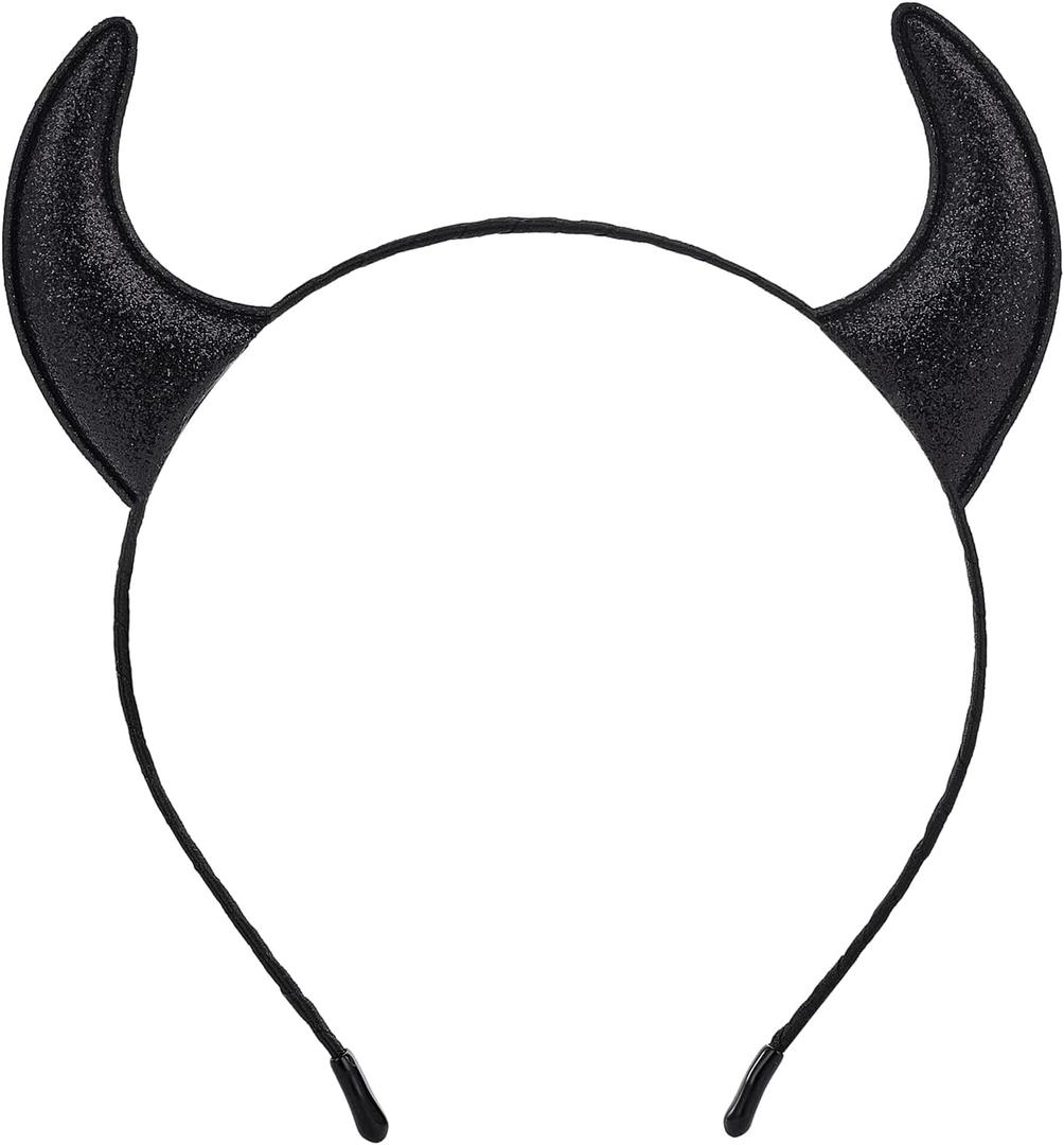 Devil Horns Headband Halloween Headband Hairwear Halloween Cosplay Devil Costume for Womens Toddler and Adult (Glitter Black Horns)
