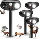 2026 Ultrasonic Solar Animal Repellent Outdoor 4 Pack,Sonic Fortress Pro Deer Repellent with Strobe Light, Waterproof Squirrel Cat Repellent Outdoor Rabbit Bird Raccoon Deterrent for Yard Garden Farm