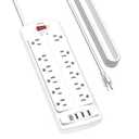 Power Strip, ALESTOR Surge Protector with 12 Outlets and 4 USB Ports, 6 Feet Extension Cord (1875W/15A), 2700 Joules, ETL Listed, Black
