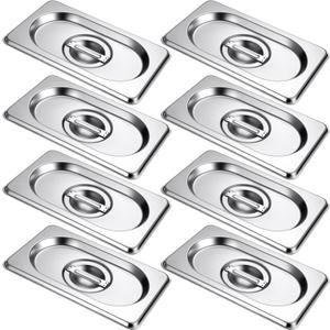 8 Pack Stainless Steel Hotel Pan Lids Metal Steam Prep Table Pan Covers with Handles Bulk for Commercial Restaurant Buffet Catering Roasting Food Trays(6.9 x 4.3 Inch, 1/9 Ninth Size)