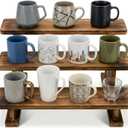 2 Pack Wooden Mug Organizer for Cabinet, 3-Tier Staircase Coffee Mug Display Shelf, Space-Saving Kitchen Cabinet Cup Organizer for Kitchen, Coffee Bar & Pantry