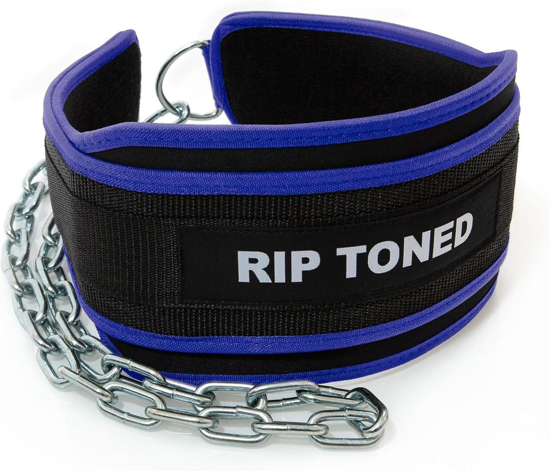 Rip Toned Dip Belt  Weight Lifting Belt with 36" Steel Chain for Dips, Chin Ups & Pullups Heavy Duty | Comfortable Fit | Supports Progressive Overload for Strength & Muscle Gains (Blue)