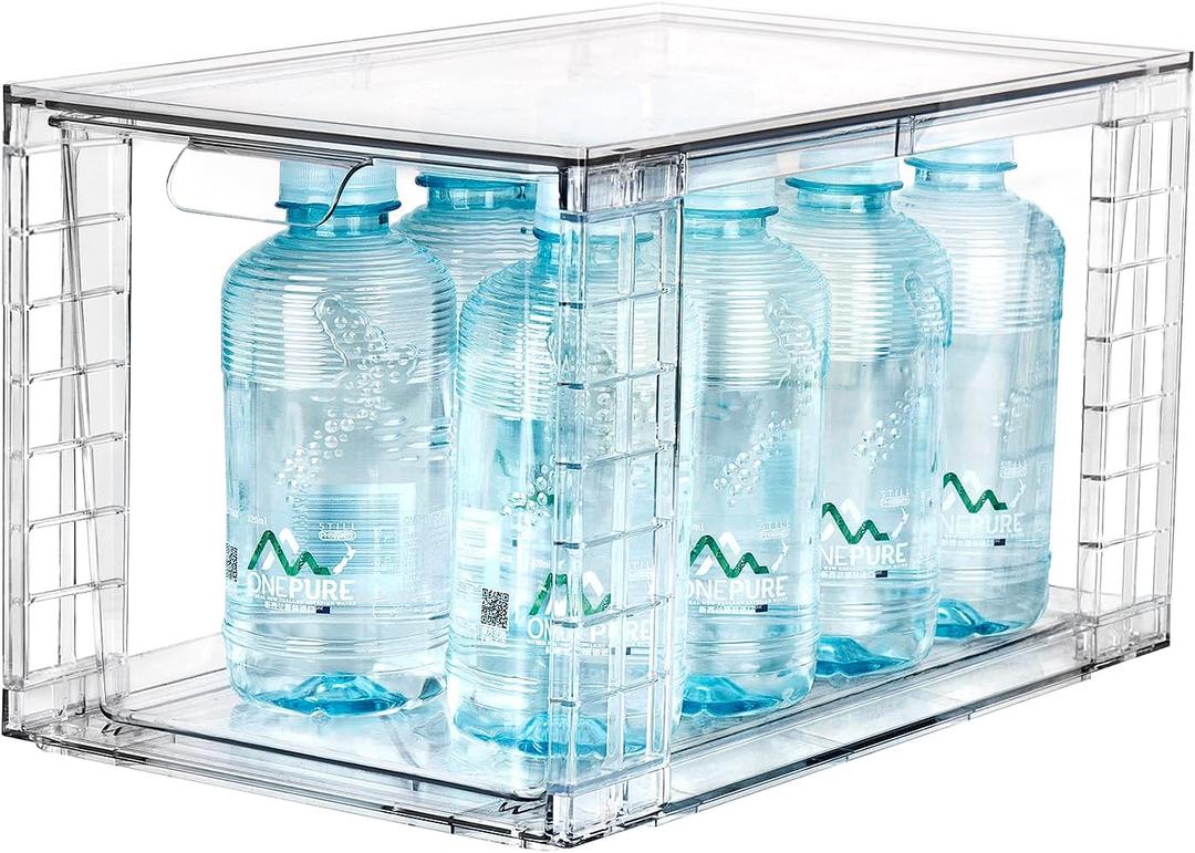 Zero Zoo 1Pack Large Stackable Kitchen Storage Drawers, Clear Foods Organizer Bins with Handles, Easily Assemble for Bathroom, Kitchen, Pantry, Cabinet, Closet(XL-UP Handle)