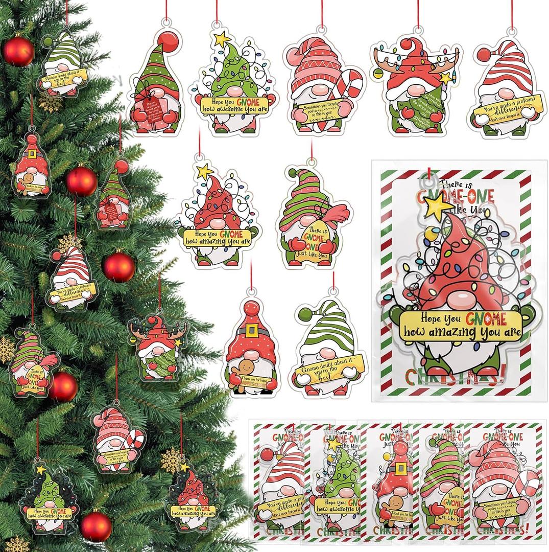 Roowest 45 Sets Christmas Ornament Gnome Employee Coworker Appreciation Gift Bulk Flat Gnomes Acrylic Hanging Decor for Christmas Tree with Thank You Card Xmas Party Favor for Team Nurse Teacher