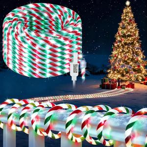 33FT Christmas Candy Cane Rope Lights, Waterproof 396 LEDs Candy Cane Outdoor Christmas Decorations, Red White and Green Christmas Lights for Garden, Yard, Party, Holiday Xmas Decor Indoor and Outdoor