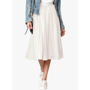 Made By Johnny Women's High Elastic Waist Pleated Mid A-Line Swing Skirt L