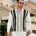 PRIVIMIX Mens Knit Striped Polo Shirts Long Sleeve Fashion Vintage Quarter Zip Pullover Casual Polo Sweater (L)