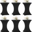 6 Pack Cocktail Table Covers - 32x43 Inch Black Fitted Stretch Spandex Round High Top Tablecloth for Party, Bar, Birthday, Pub, Banquet