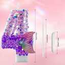 3 x Mermaid Themed Birthday Candles 4 for Anniversary Party Cake Decorations, Number 4 Girls Glitter Birthday Party Favors, 2.87 inch Cup Cake Topper Supplies