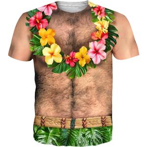 Mens Hawaiian Shirt with Abs Fake Muscle Shirts for Men 3D Funny Graphic Shirt S-XXL (XXL)