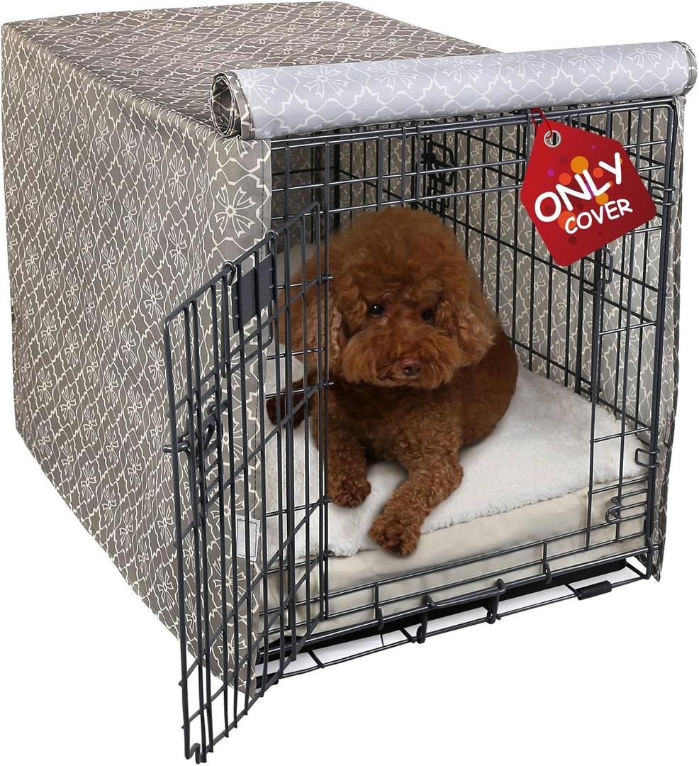 Explore Land Pattern Dog Crate Cover for 36 Inches Wire Cage, Heavy-Duty Polyester 1 2 3 Doors Standard Metal Pet Kennel Enclosure (Vintage Violet) (Brown)