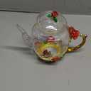 XUDREZ Glass Blooming Tea Teapot for Women - Red Rose Floral with Gold, 10.15oz/300ml