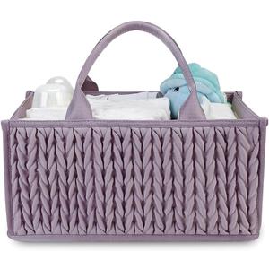 MOMIGO Baby Diaper Caddy Organizer - Fahion Mahua Water-Resistent Nursery Storage Basket for Diapers and Baby Wipes, Diaper Stacker Car Organizer, Newborn Nursery Gift (Purple)