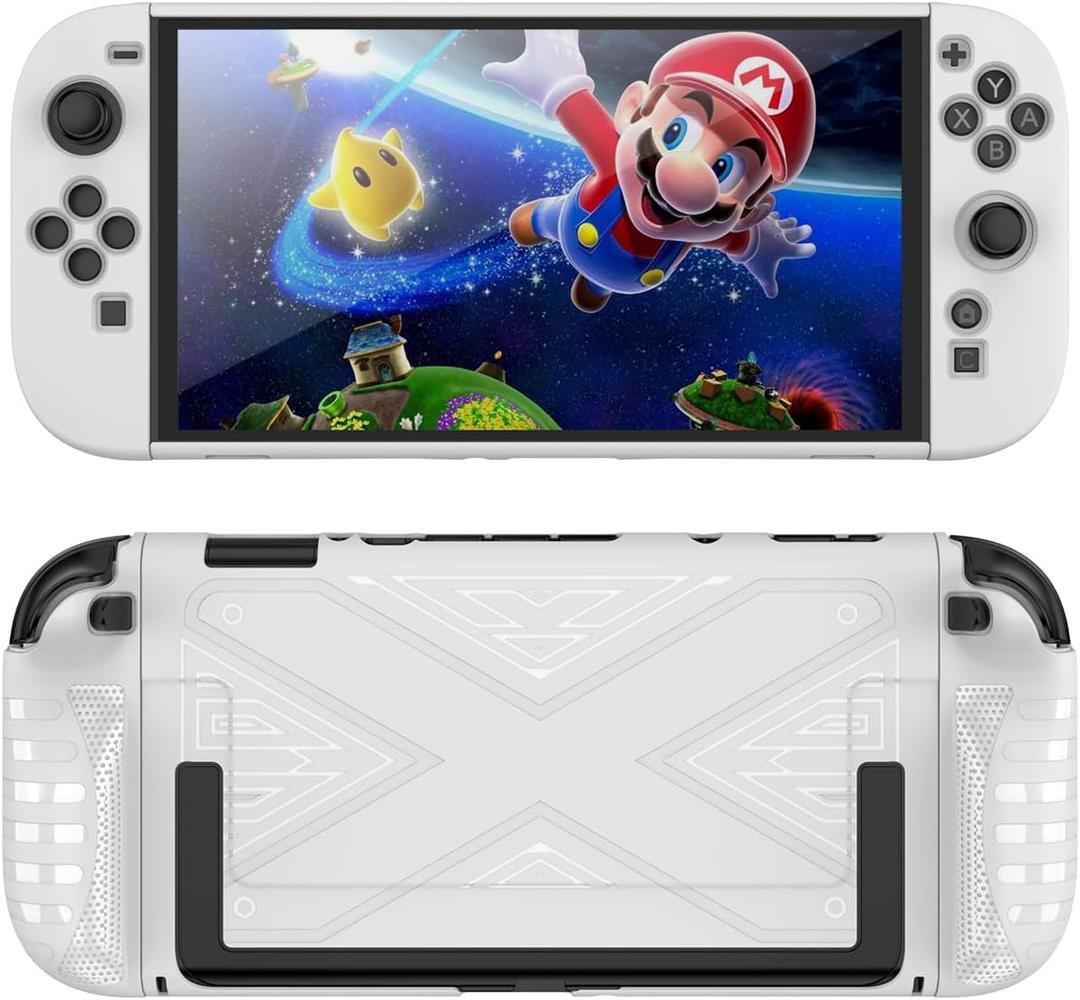 Switch 2 Slim Case Set with 2 Joycon Thumb Grips, 2 Tempered Glass Screen Protectors, Detachable TPU Shell for Nintendo Switch 2 - Anti-Scratch, Anti-Slip, TV Dock Incompatible (White)