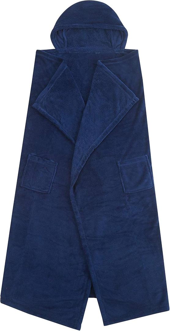 Pop Shop Plush Hooded Throw Blanket with Pocket, 50"x60" + Hood, Blue