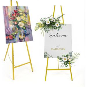 Gold Easel Stand for Sign, Adjustable Metal Display Easel 4-Tier Height Large Artist Display Easels for Painting Wedding, Baby Shower, Birthday Party and Commercial Display
