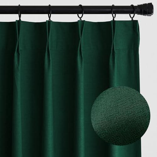 MIULEE 96 Inches Long Pinch Pleated Curtains Blackout, Linen Pinch Pleat Curtains with Hooks Thermal Insulated Light Blocking Window Drapes for Living Room Bedroom Track 2 Panels Emerald Green