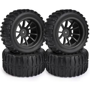 Hosim 55 * 115 mm RC Tires, All Terrain Soft Tire Mounted on 12mm Hex Wheels (Set of 4) for 1/10 RC Cars (Black Wheel hub)