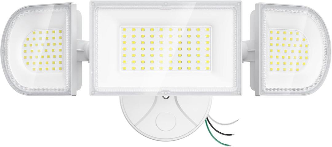 180W LED Security Light, 18000LM Flood Light Outdoor, Wired, Switch Controlled, IP65 Waterproof Exterior Floodlight, 6500K Daylight White, 3 Adjustable Heads for Garage, Yard, Entryway (White)