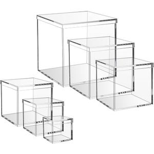 Gonice 6PCS Clear Acrylic Box with Lid, 6/4.7/4/3.3/3/2.5 inch Plastic Storage Box for Jewelry, Candy, Cosmetic, Collectibles and Doll