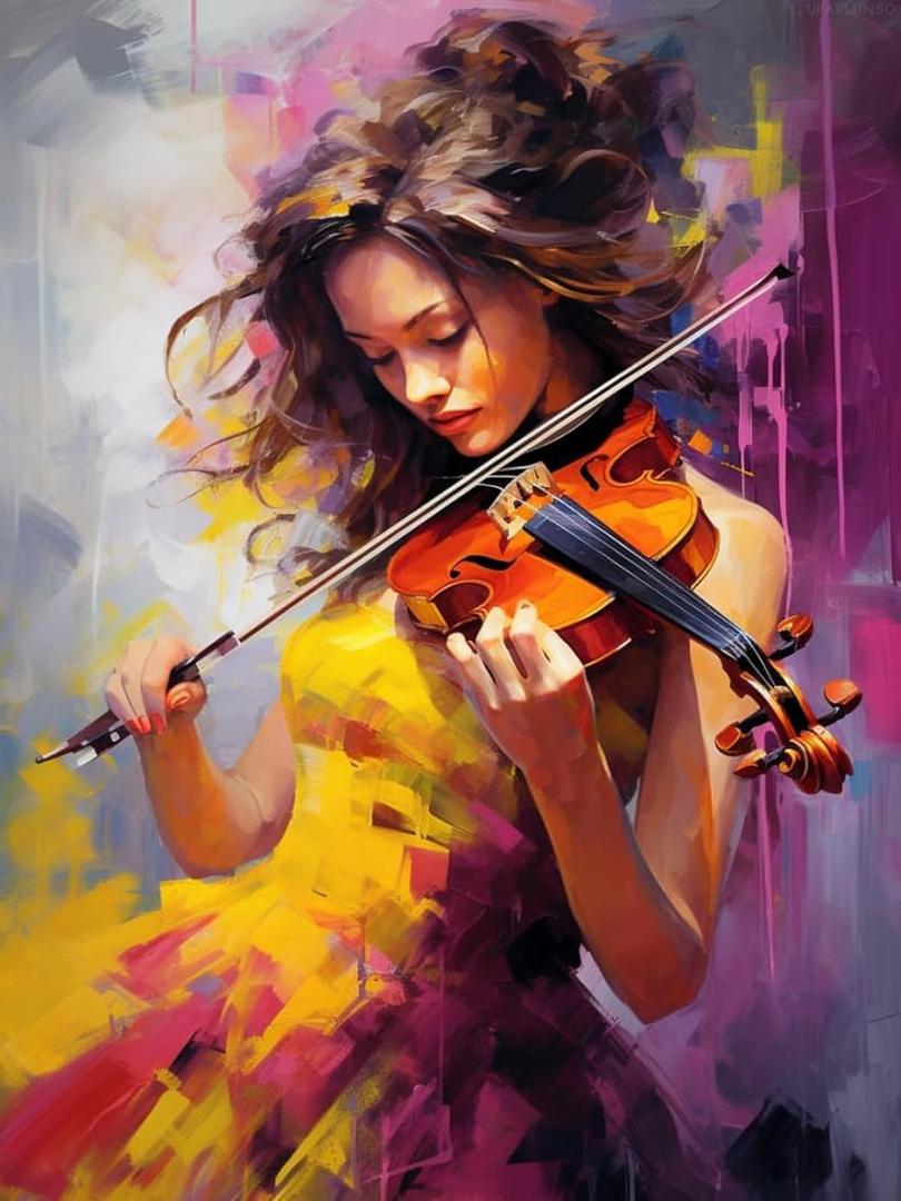 UPABLUNSO 5D Violin Performer Girl Full Round Drill Diamond Art Painting Kits by Number for Adults Beginner Diamond Art Painting Beads Art Crystal Embroidery Cross Stitch Craft Kits 12x16 inch