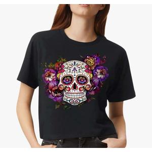 Halloween Skull Shirt – Funny Skeleton T-Shirt for Women, Halloween Graphic Tee, Vintage Halloween Shirt Large Black