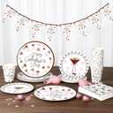 Qinyoung 25 Set Galentines Day Party Banner Decorations Espresso Martini Pink Bow Tableware Set Galentines Day Disposable Paper Dinner Plates Napkins and Cups for Valentines Party Supplies