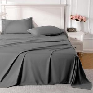 ROSE&RISY Dark Grey Queen Sheet Set, 4 Pieces Soft Bedding Queen Sheet Set, Breathable and Cooling,Includes 1 Fitted, 1 Flat, 2 Pillow Cases - Deep Pocket(Dark Grey, Queen)