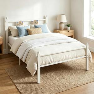Twin Size Bed Frame with Headboard Footboard, Vintage Metal Platform Beds