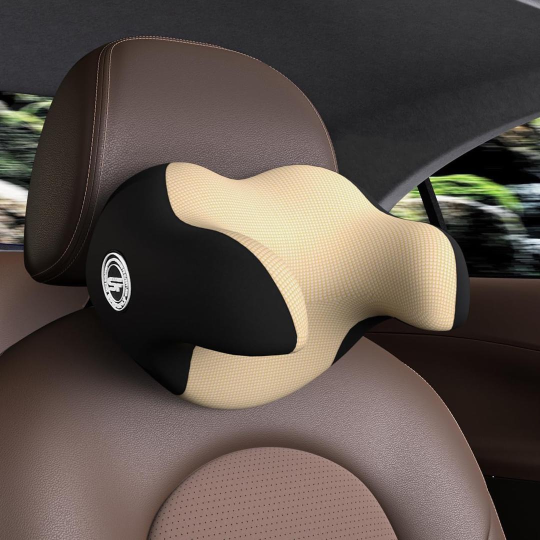 Really Helpful Car Headrest Pillow, Car Neck Pillow for Sleeping with Adjustable Strap, 100% Memory Foam & Breathable Removable Cover, Ergonomic Design - Softness Travel Car Pillow(Beige, 1PC)