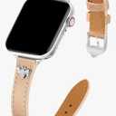 JR.DM Slim Leather Bands Compatible with Apple Watch Band 38mm 40mm 41mm 42mm 44mm 45mm 46mm 49mm, Genuine Leather Band with Charms, Feminine Design for Iwatch Ultra SE Series 11 10 9 8 7 6 5 4 3 2 1 (A Brown & Gold with Bee)