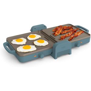 bella 10"x 20" Ceramic Fold-n-Store Dual Temp Griddle, Fits-anywhere Kitchenware, EverGood Ceramic Nonstick Coating, 2 Temperature Zones up to 400F, Dishwasher Safe Drip Tray, 1500 Watt, Surf